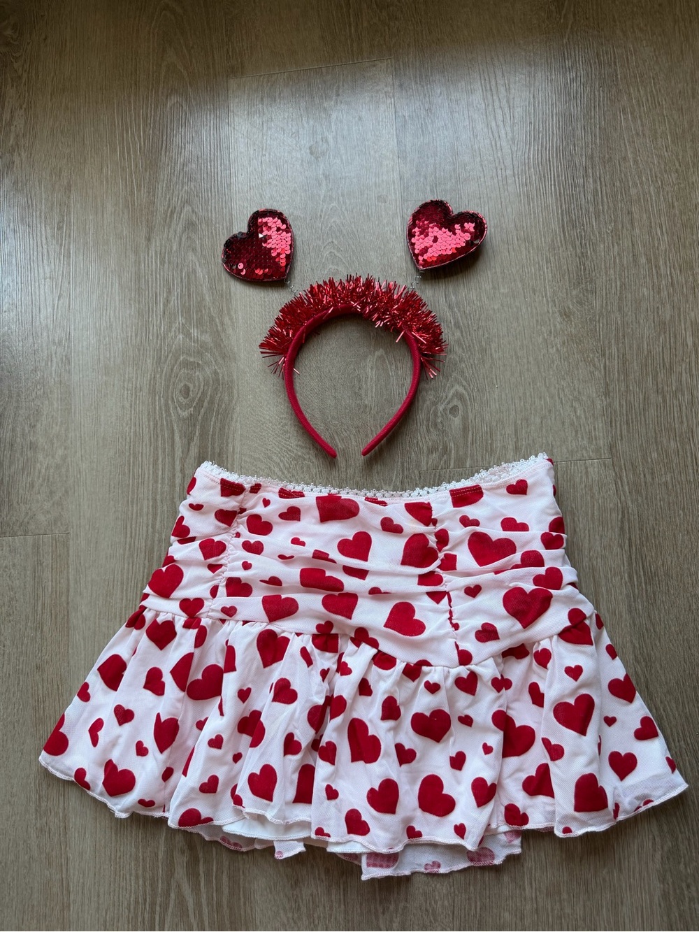 Sugar Thrillz White Skirt with Red Heart Print Cupid Costume Set